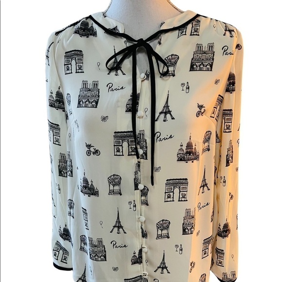 TALBOTS WOMENS GORGEOUS PARIS BLOUSE SIZE SMALL PETITE OFF WHITE AND BLACK NWT - Picture 8 of 9